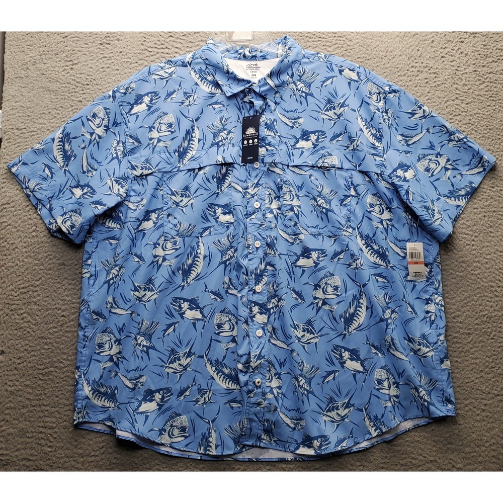 IZOD Saltwater Fishing Shirt Mens 3XB Multi Fish Print Performance Short Sleeve